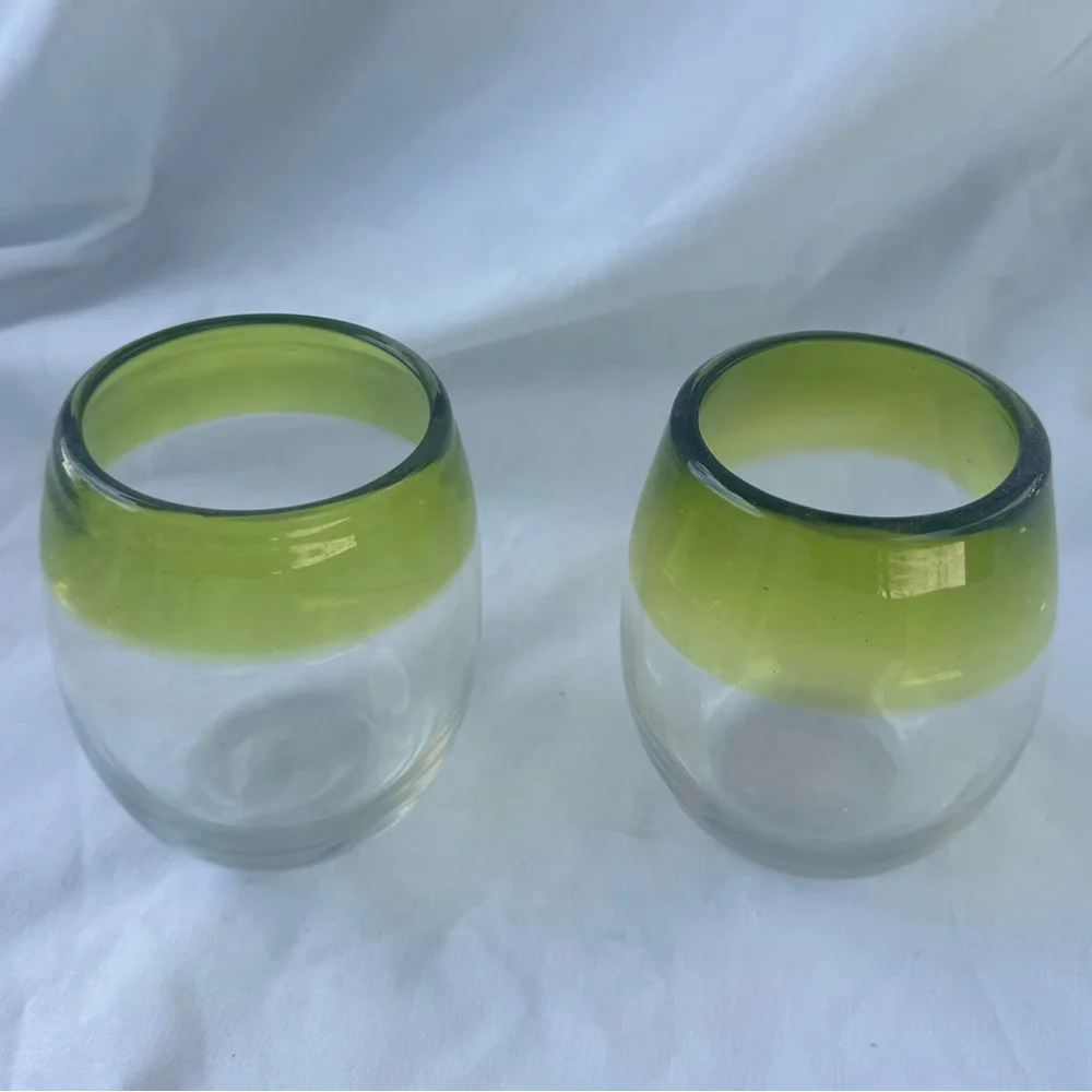 Green Handblown Lowball Cocktail Glasses